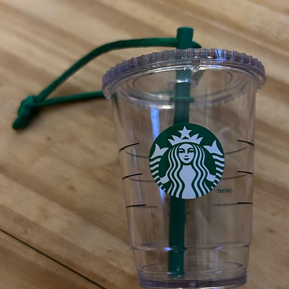 Starbucks Transparent Cup with Flat Lid and Teal Straw Christmas Ornament - Picture 1 of 2
